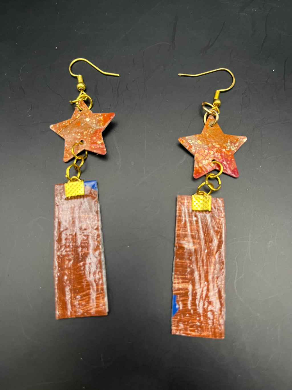 Shooting Star Mismatch Drop Earrings – Upcycled Hand-Painted