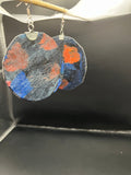 Abstract Galaxy Statement Earrings — Hand-Painted Round Drops in Navy, Orange & Blue