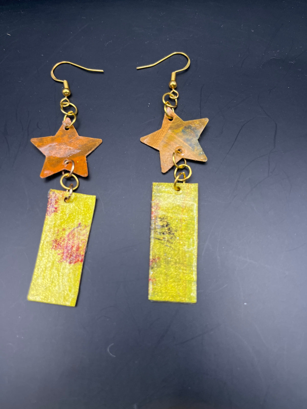 Copper Star & Sunshine Rectangle Drop Earrings