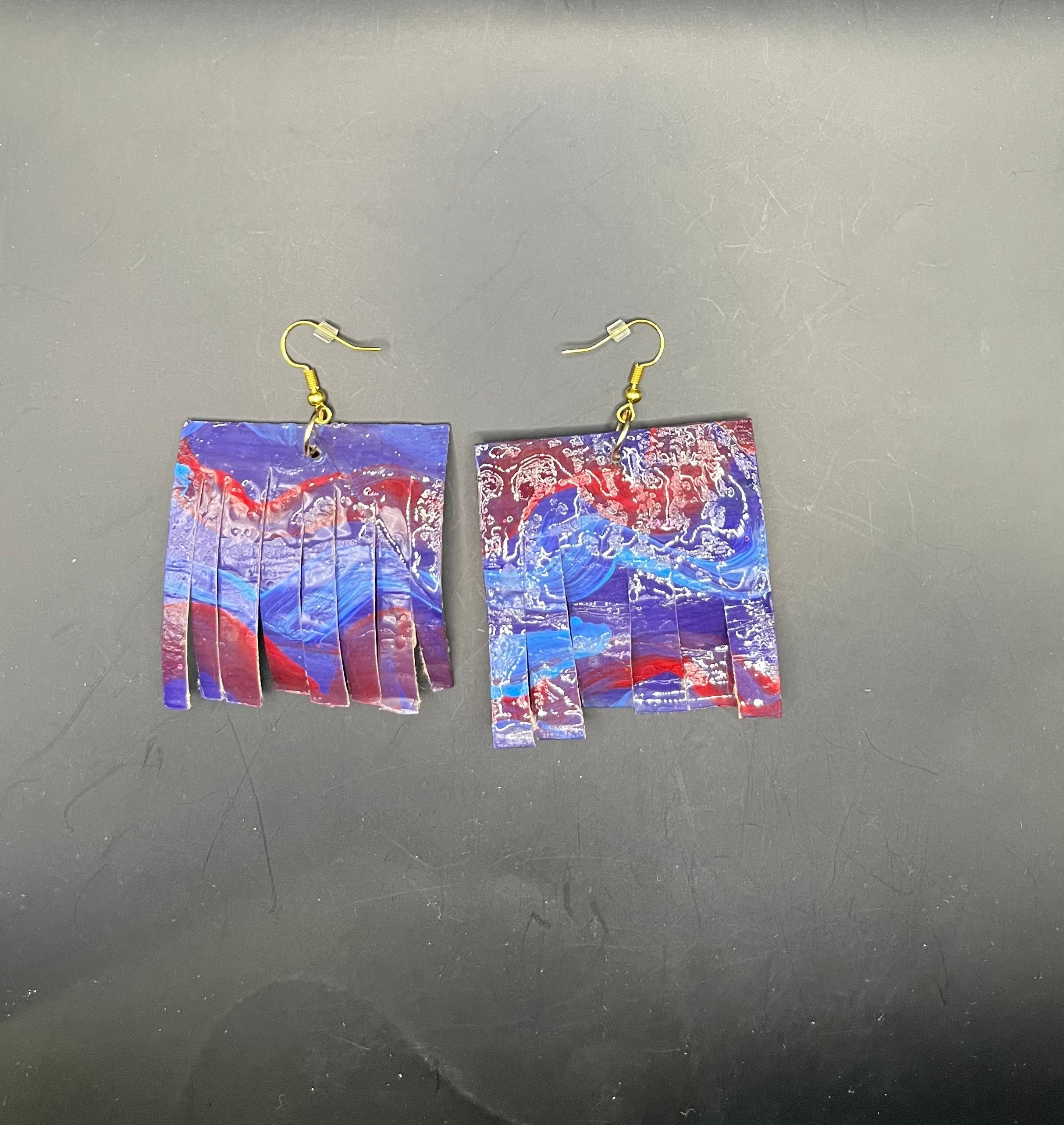 Blue Red Fringe Paper Earrings