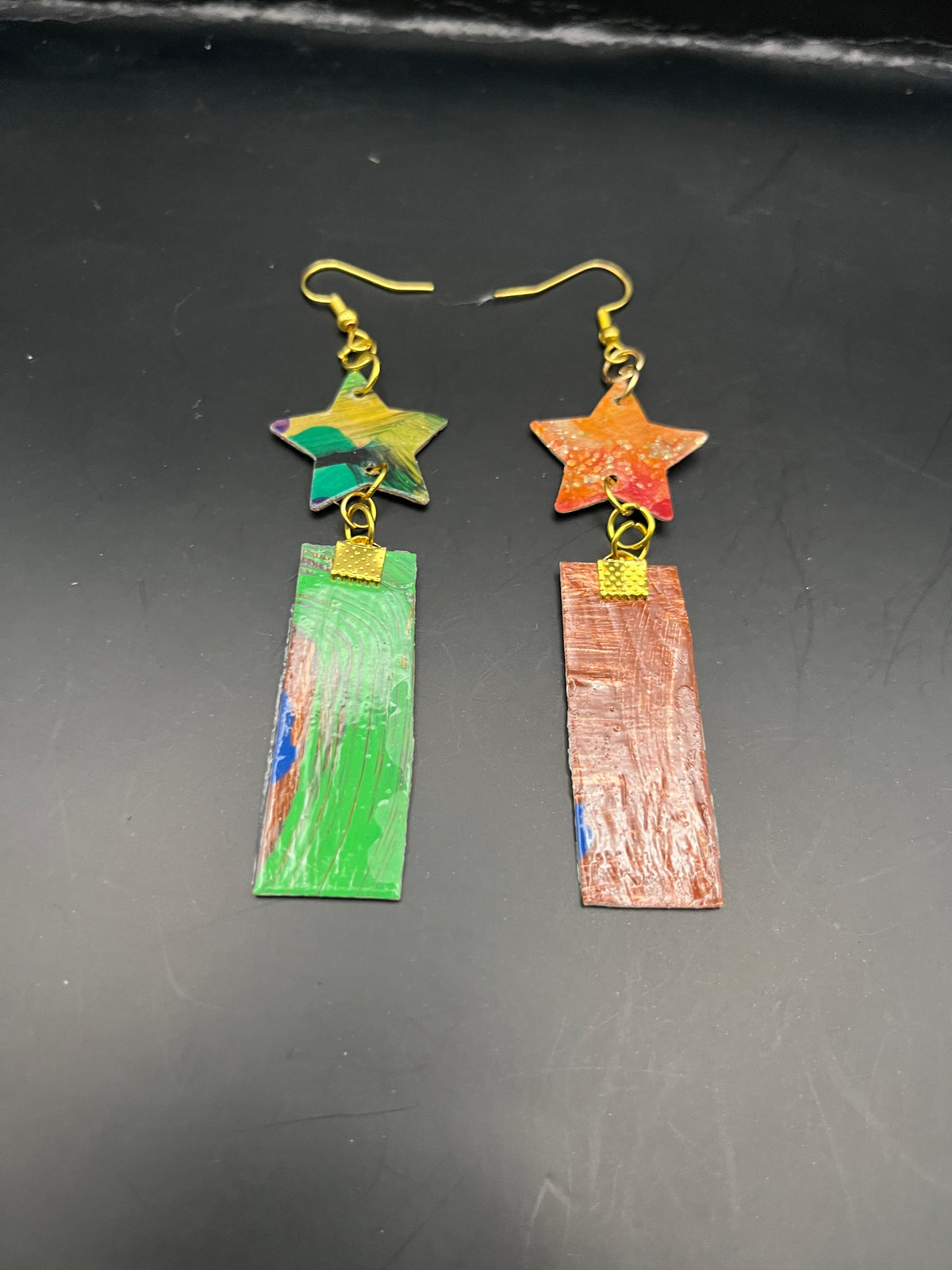 Shooting Star Mismatch Drop Earrings – Upcycled Hand-Painted