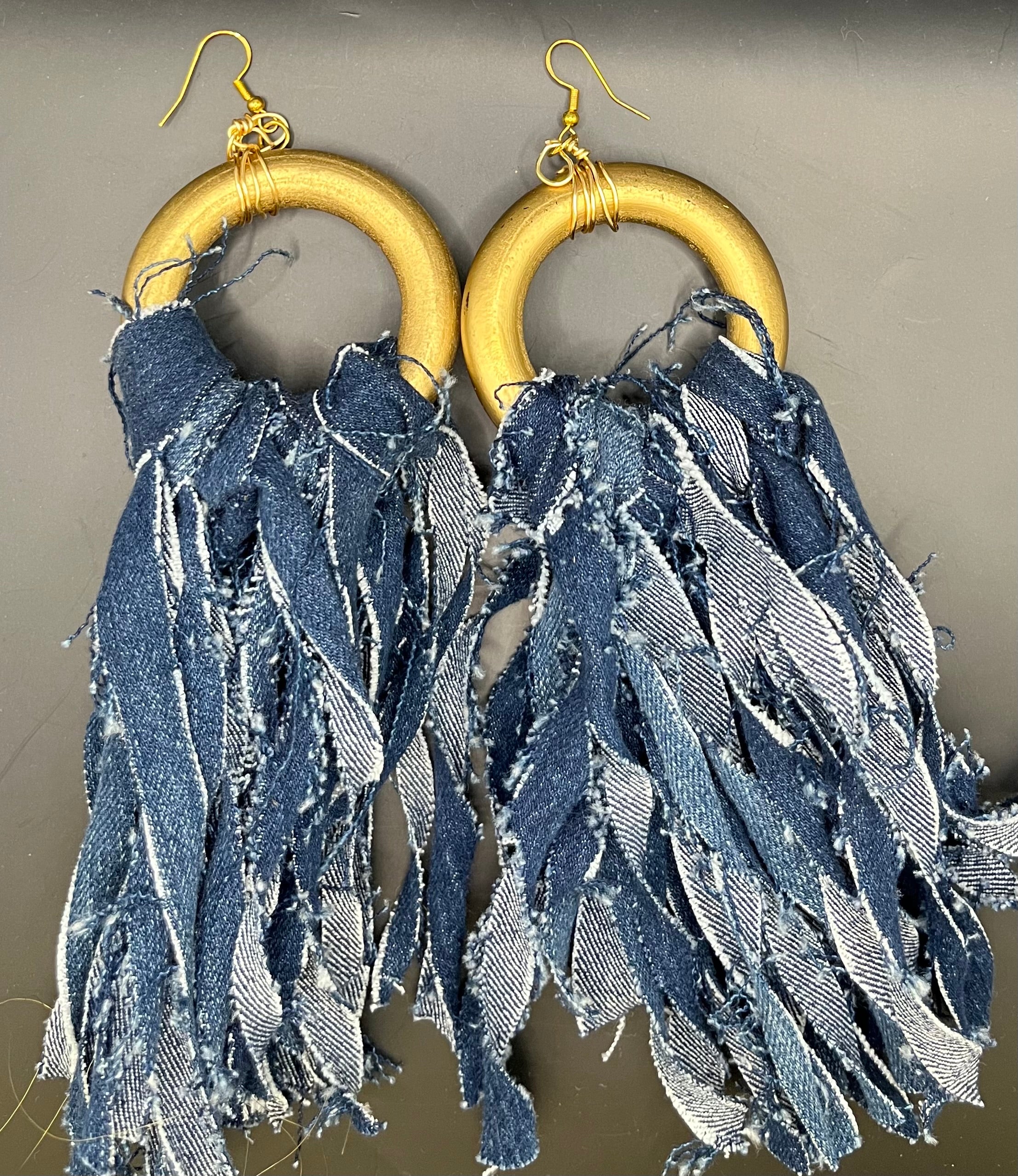 Fringe Denim Earrings