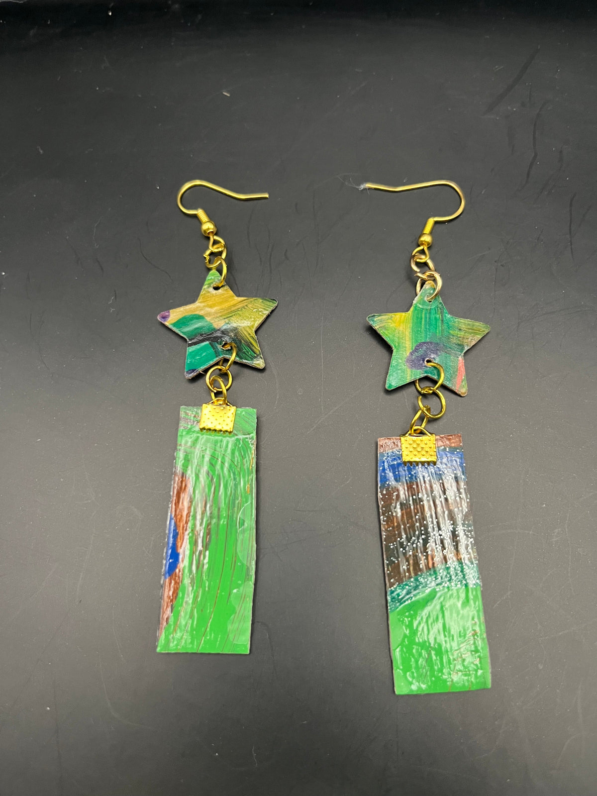 Shooting Star Mismatch Drop Earrings – Upcycled Hand-Painted