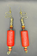 MONEY Cork Earrings - green glitter cork barrel with MONEY multicolor letter bead charms