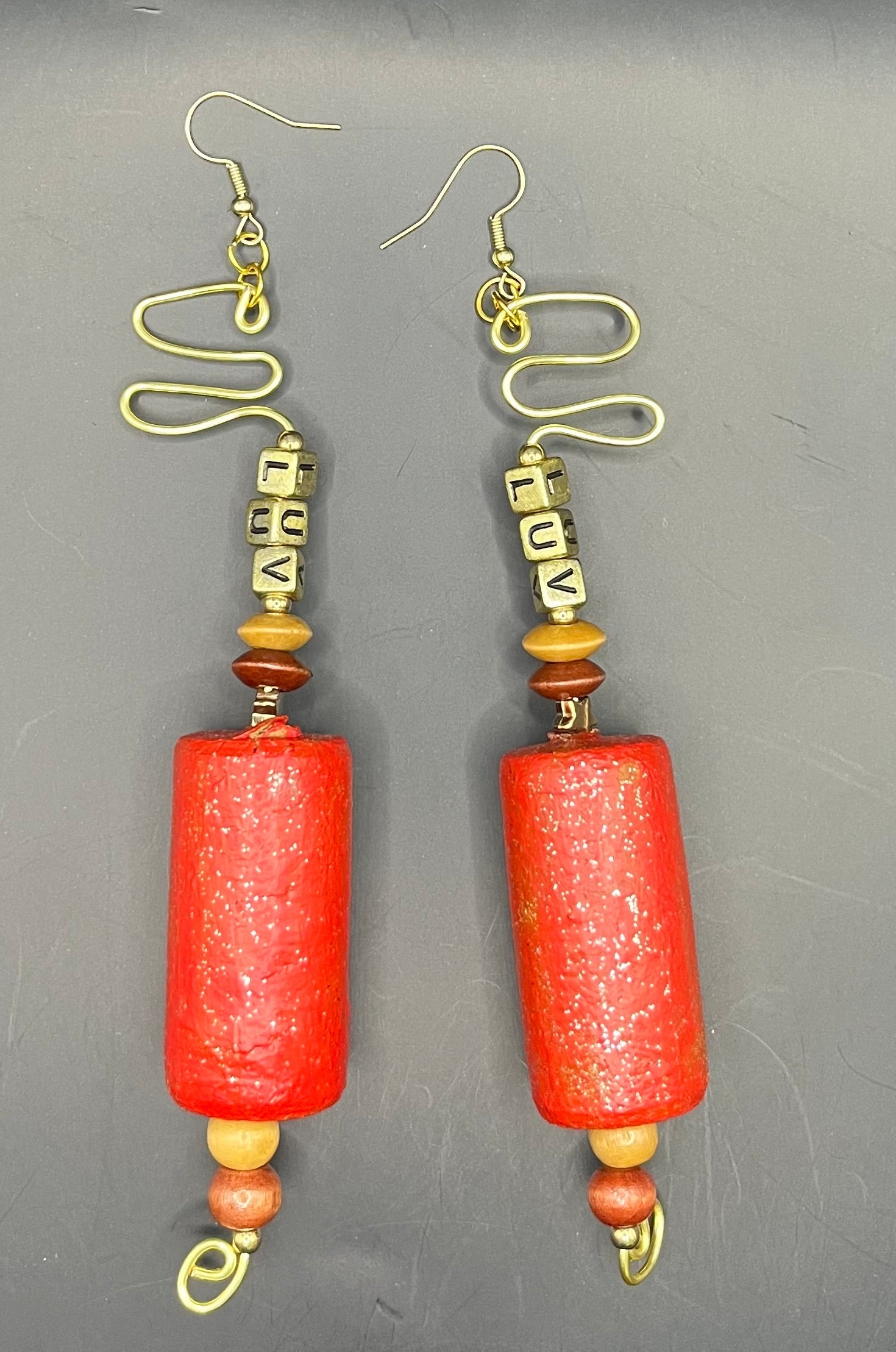 MONEY Cork Earrings - green glitter cork barrel with MONEY multicolor letter bead charms